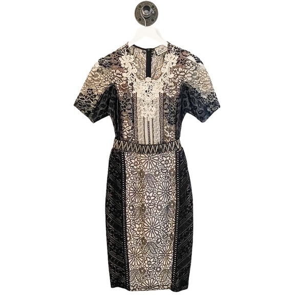Beguile by Byron Lars Melange Lace Pencil Dress in Black and Ivory - Picture 4 of 12